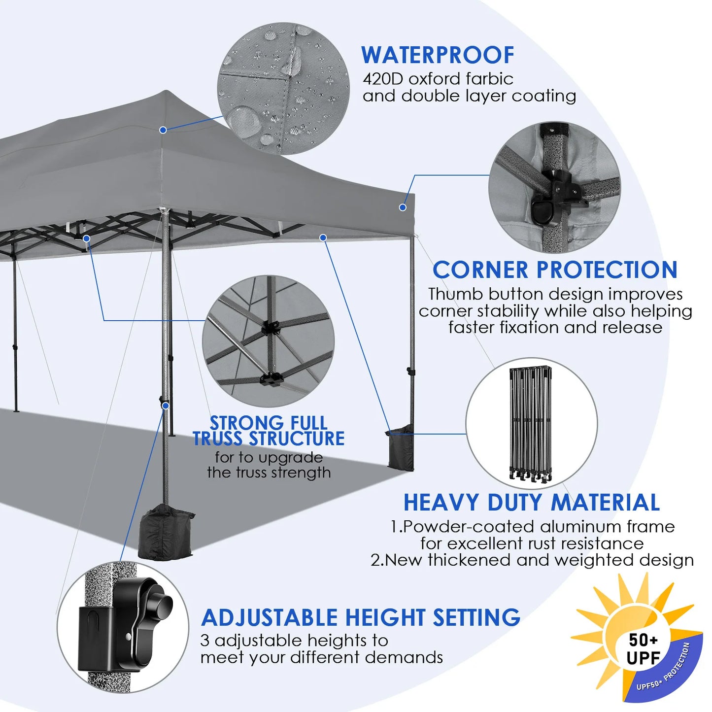 10x30 Heavy Duty Pop Up Canopy with 8 Sidewalls for Stable Wedding Outdoor Parties Canopy with UPF 50+ Protection