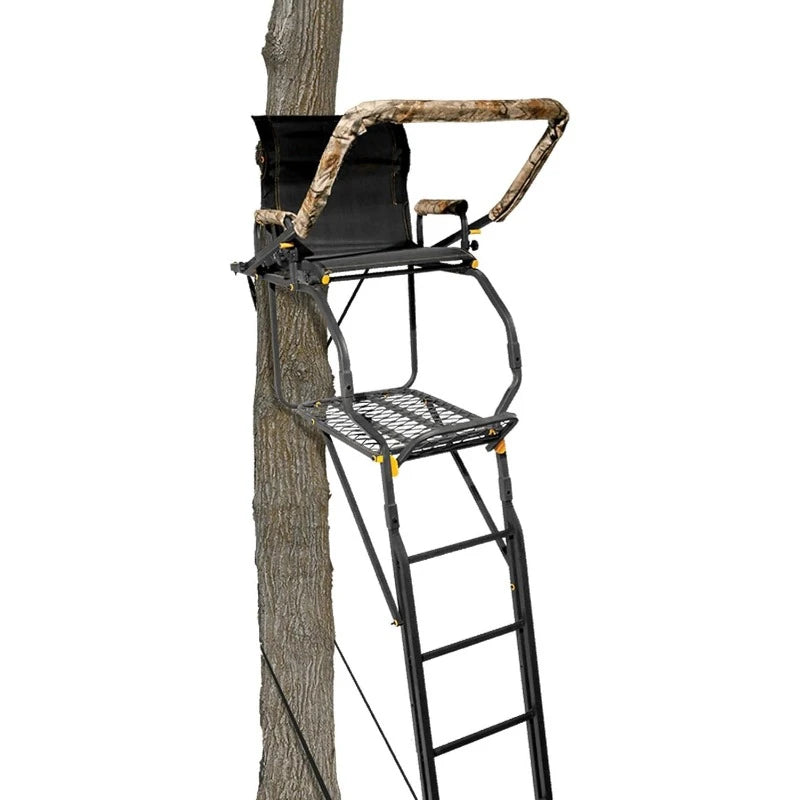 20" Tall Tree Stand, Single Steel Ladder with Adjustable Padded Shooting Rail and Flip-Back Footrest, for Big Game & Hunting