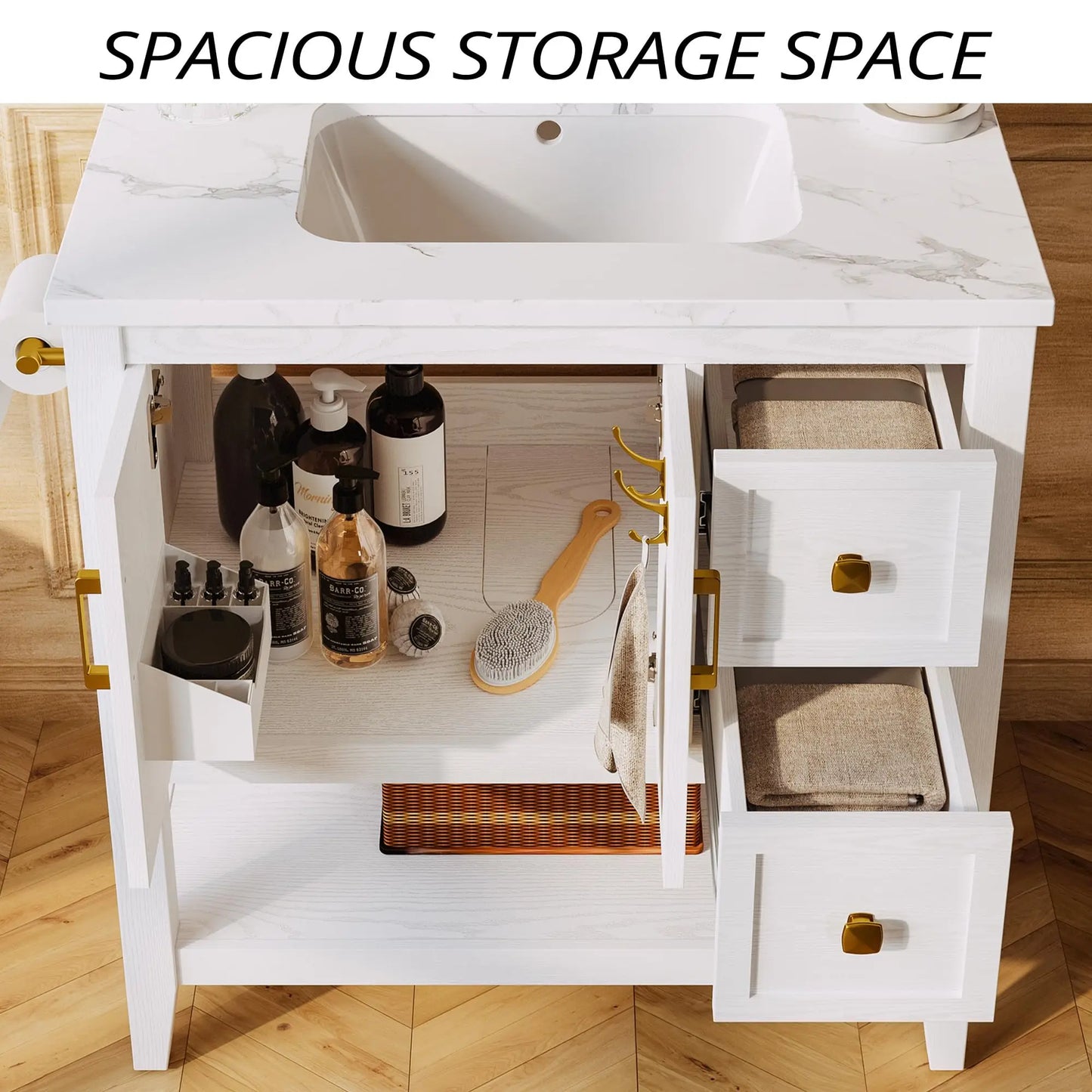 Ironck 30 Inch Bathroom Vanity with Sink and Storage Cabinet Modern Bathroom Vanity Set with Two Drawers Easy Assembly