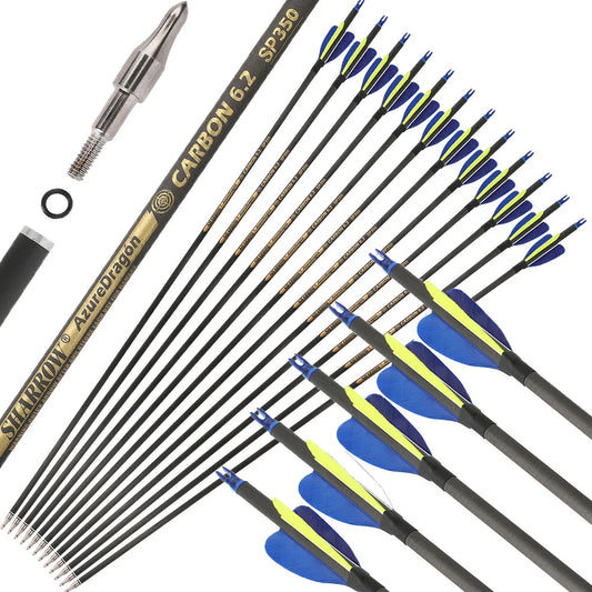 Pure Carbon Archery Arrows 32 Inch 100 Grain Points 2 Inch Feather