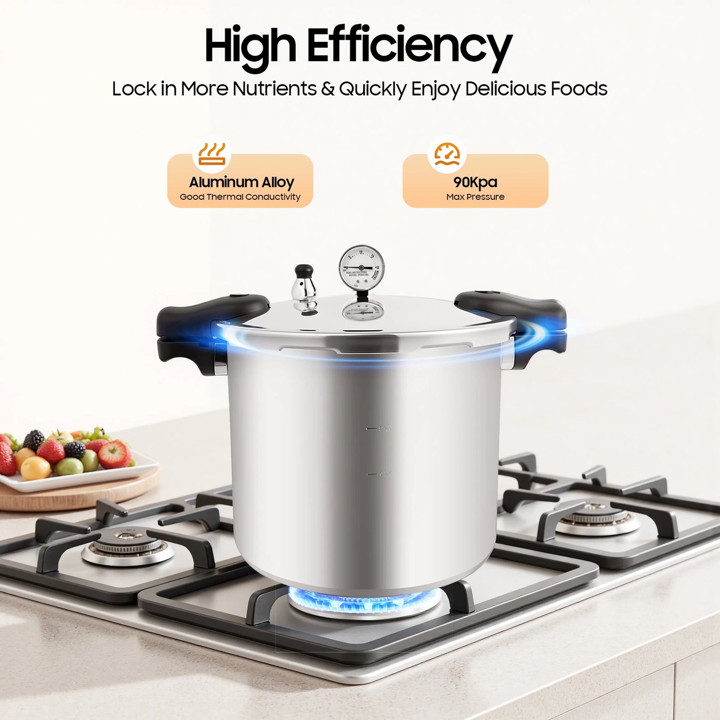 23Quart Aluminium Alloy Thickened Explosion-Proof Pressure Cooker, 3 PSI Safety Valve and Gauge, Gas & Electric Stove Compatible