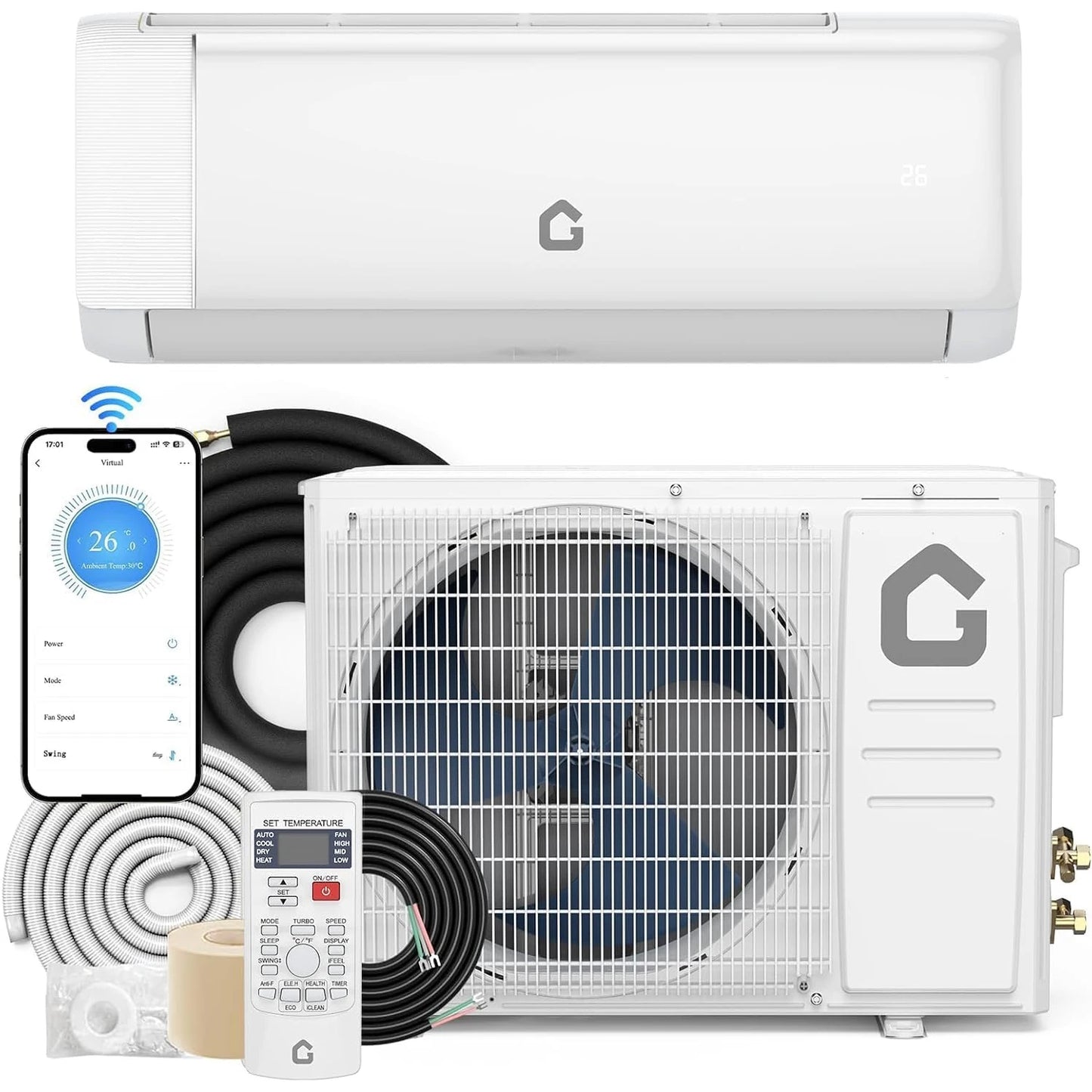 24000 BTU Mini Split Air Conditioner with Heater,19 SEER2, 230V Energy Ductless Wall-Mounted AC Unit with Remote Cools Rooms