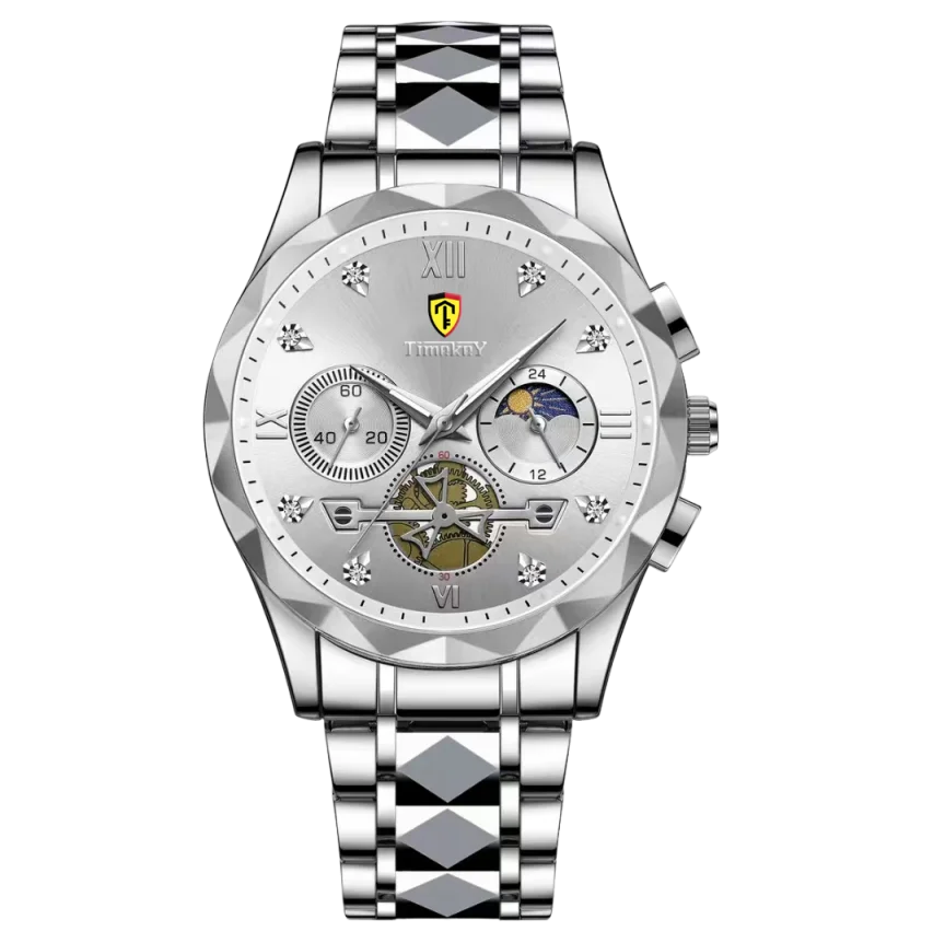 Luxury Quartz Watch for Men Waterproof Sports Leather Chronograph Luminous Design with Box