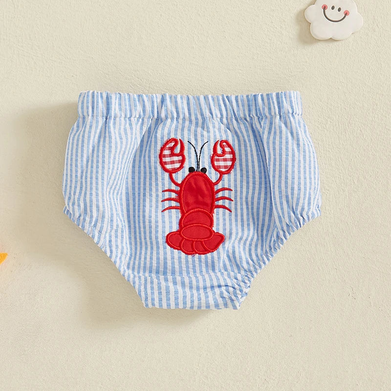 Infant Baby Boys Summer Elastic Waist Lobster Embroidery Shorts Diaper Covers