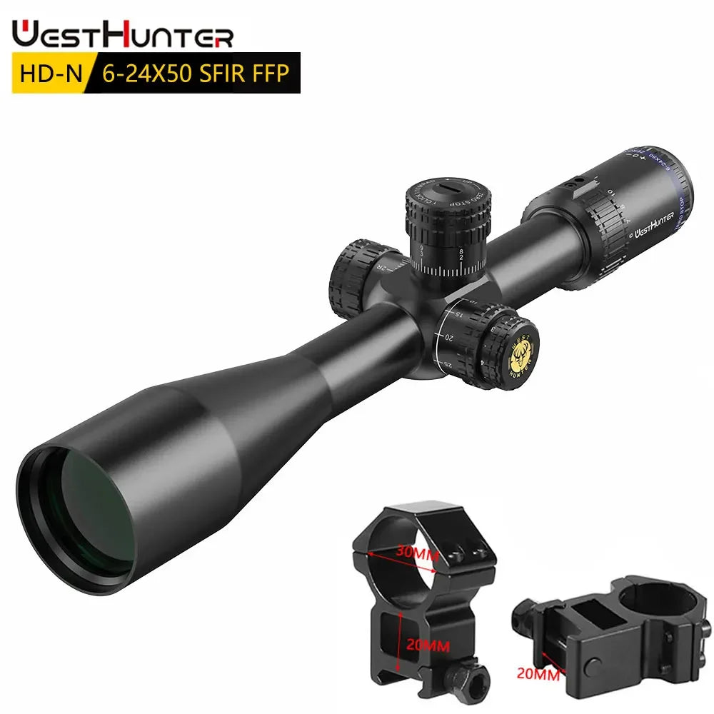 WestHunter HD-N 6-24X50 SFIR FFP Zero Stop Scope First Focal Plane Riflescope 1/10MIL Red Illumination Hunting Optical Sights