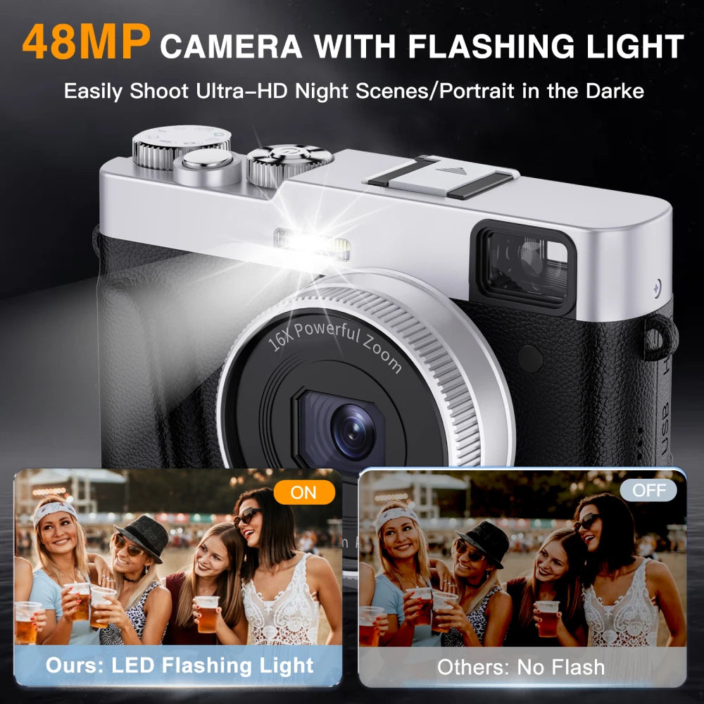 4K Digital Camera Auto Focus 48MP Vlogging Camera for YouTube Anti Shake Video Camera with Viewfinder Flash and Dial 16X Zoom