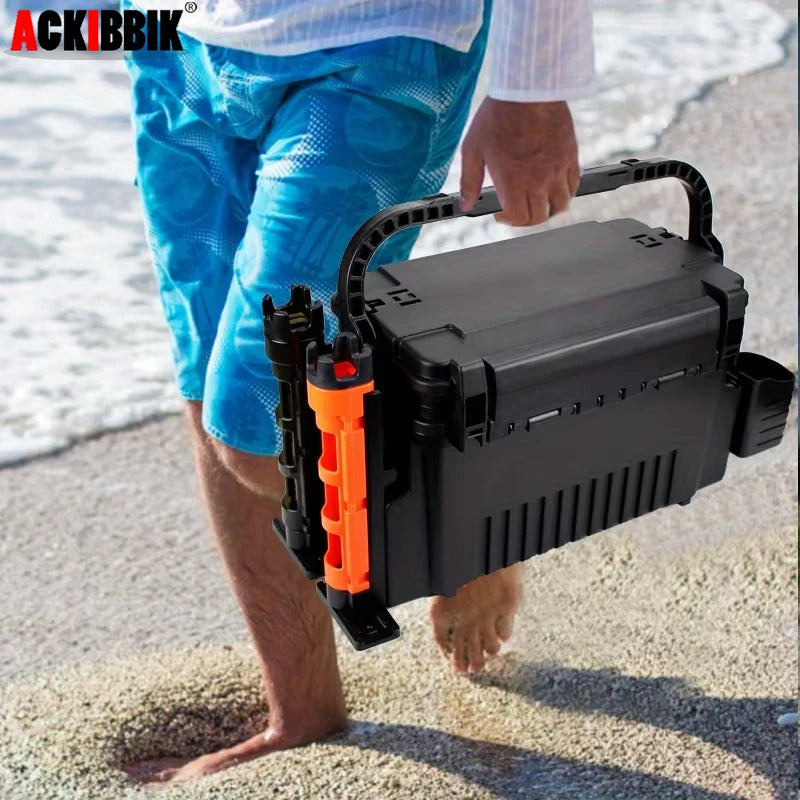 Ackibbik Large 11L Fishing Box Two Layer Tackle Storage with Two Rod Holders and Two Cup Holders