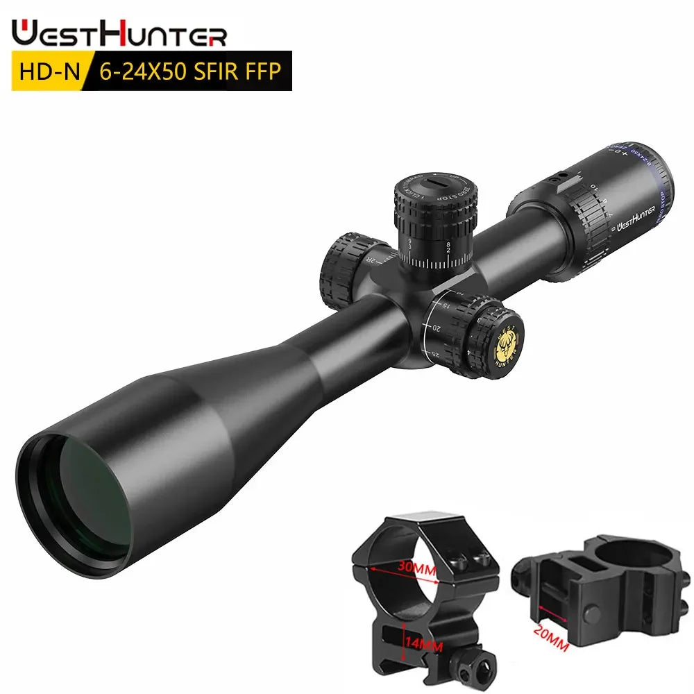 WestHunter HD-N 6-24X50 SFIR FFP Zero Stop Scope First Focal Plane Riflescope 1/10MIL Red Illumination Hunting Optical Sights