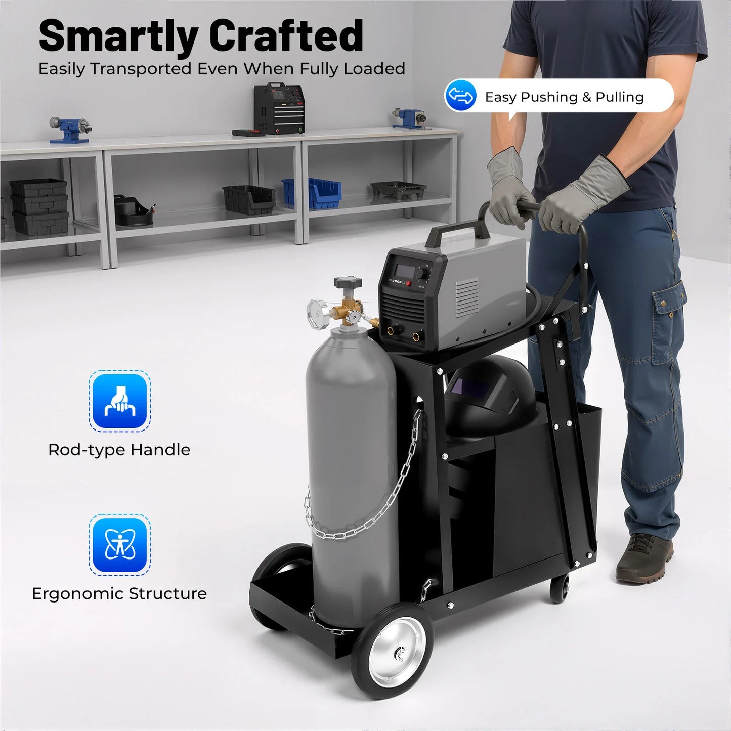 Welding Cart Rolling Welding Car with 4 Drawers Welding Carts 80kg Capacity with Safety Chains for Mig/Tig Welder and Plasma Cut