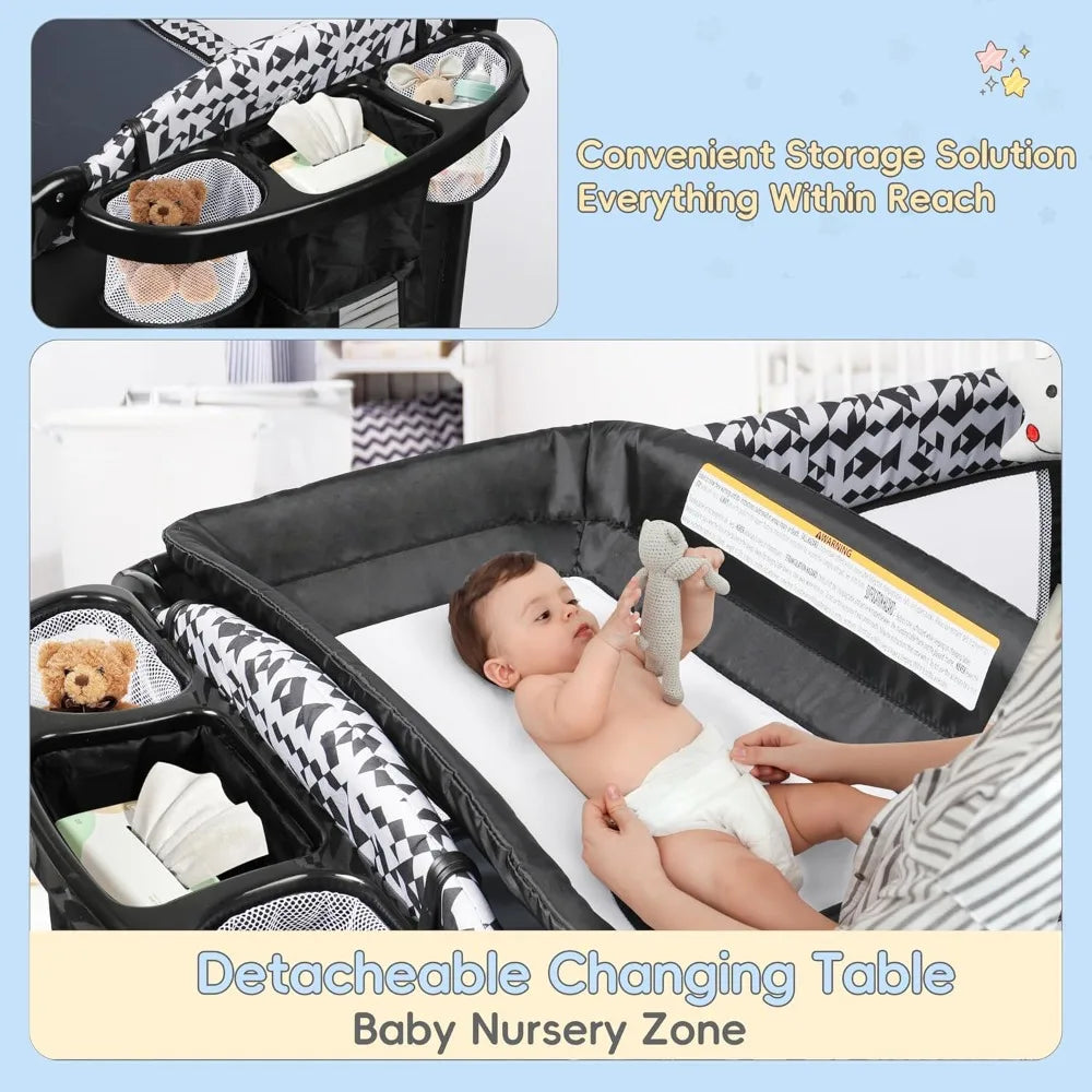5 In 1 Pack And Play Baby Bassinet Bedside Sleeper With Diaper Changer Storage Bag And Music Box Portable Baby Crib