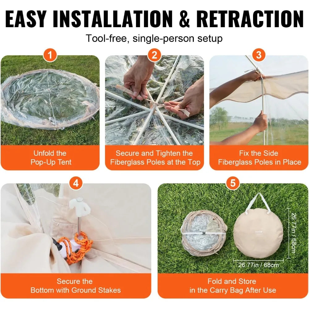 Upgraded Pop Up Bubble Tent For 4 To 8 People Outdoor Dome