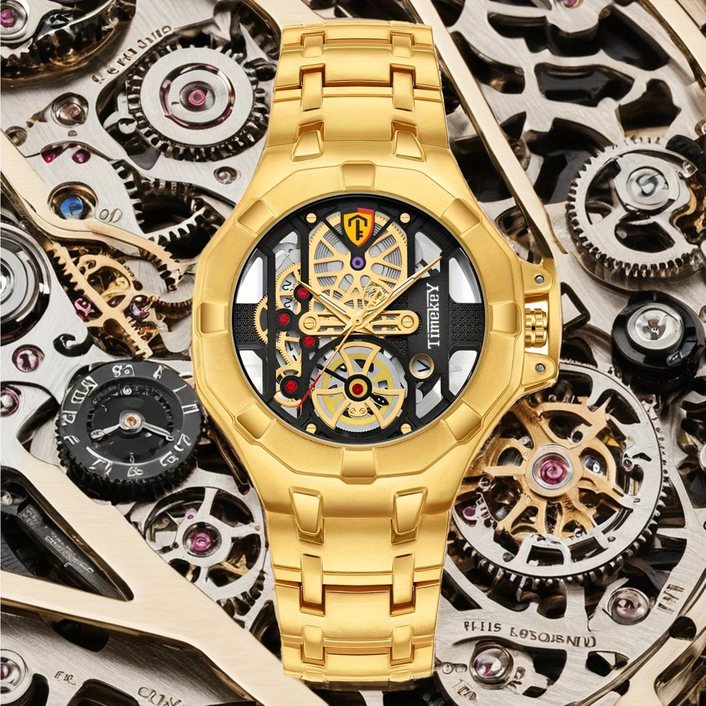 1 Piece Skeleton Design Quartz Men's Watch with Inner Wheel Design Luxury Style Christmas and New Year's Gift