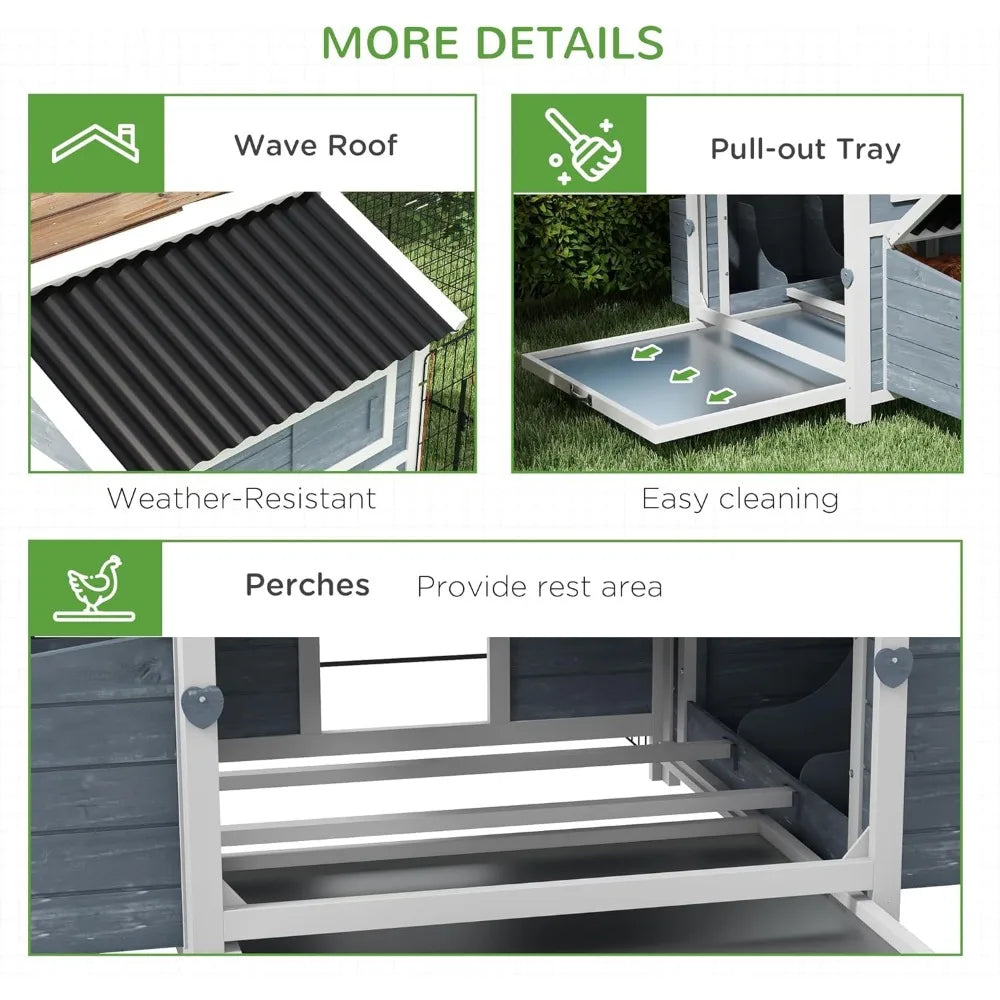 11 Foot by 5 Foot by 3.5 Foot Wooden Chicken Coop with Nesting Box Outdoor Poultry Cage with Run for 4 Chickens and Pull Out Tray