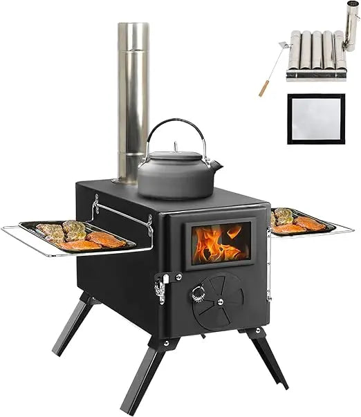 Outdoor Portable Wood Burning Stove for Tent Camping Ice Fishing Cookout Hiking Travel with Pipe Tent Stove and Tent Stove Jack