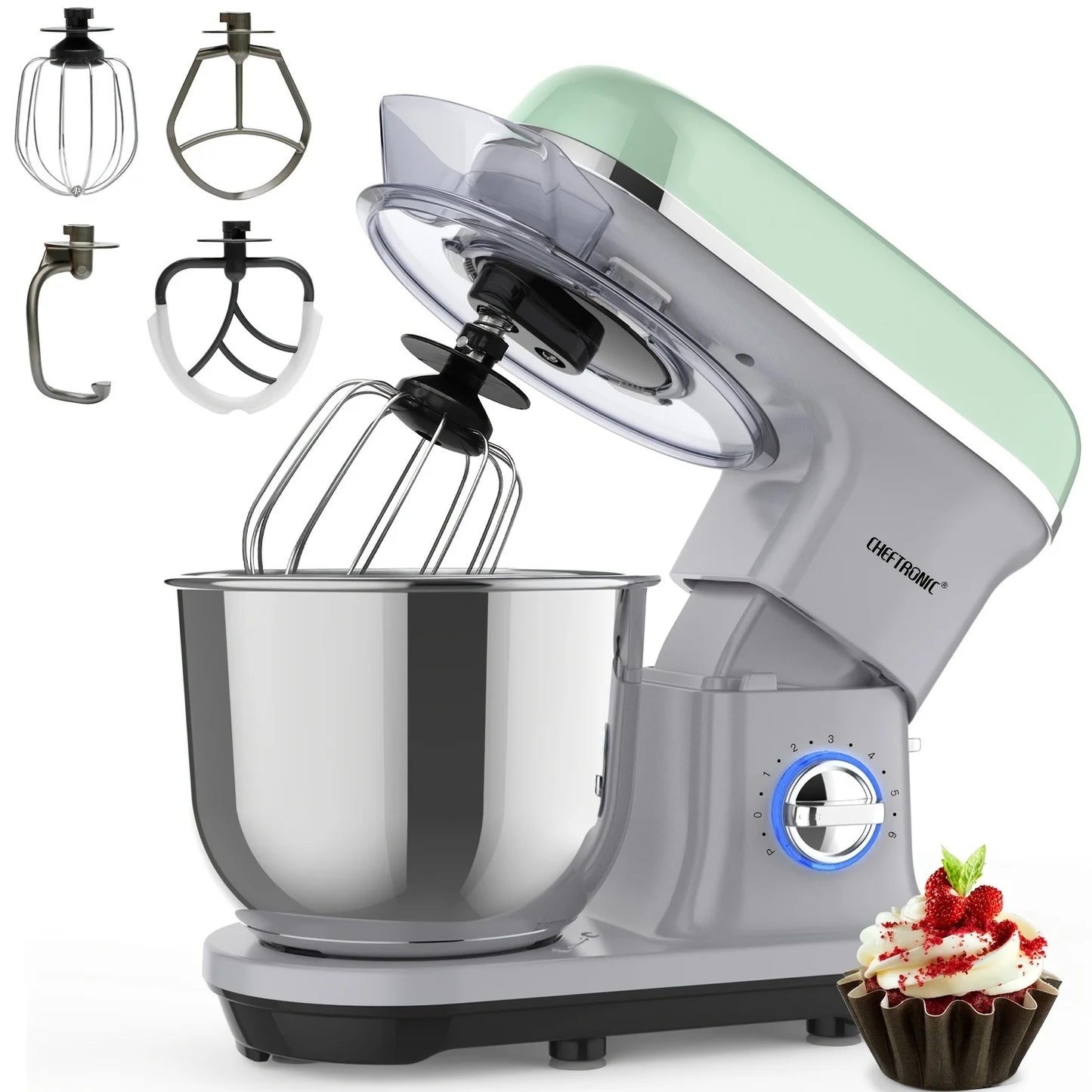 Cheftronic Stand Mixer 5.5QT Tilt Head Electric Household Food Processor 500W 6 Speed US Plug