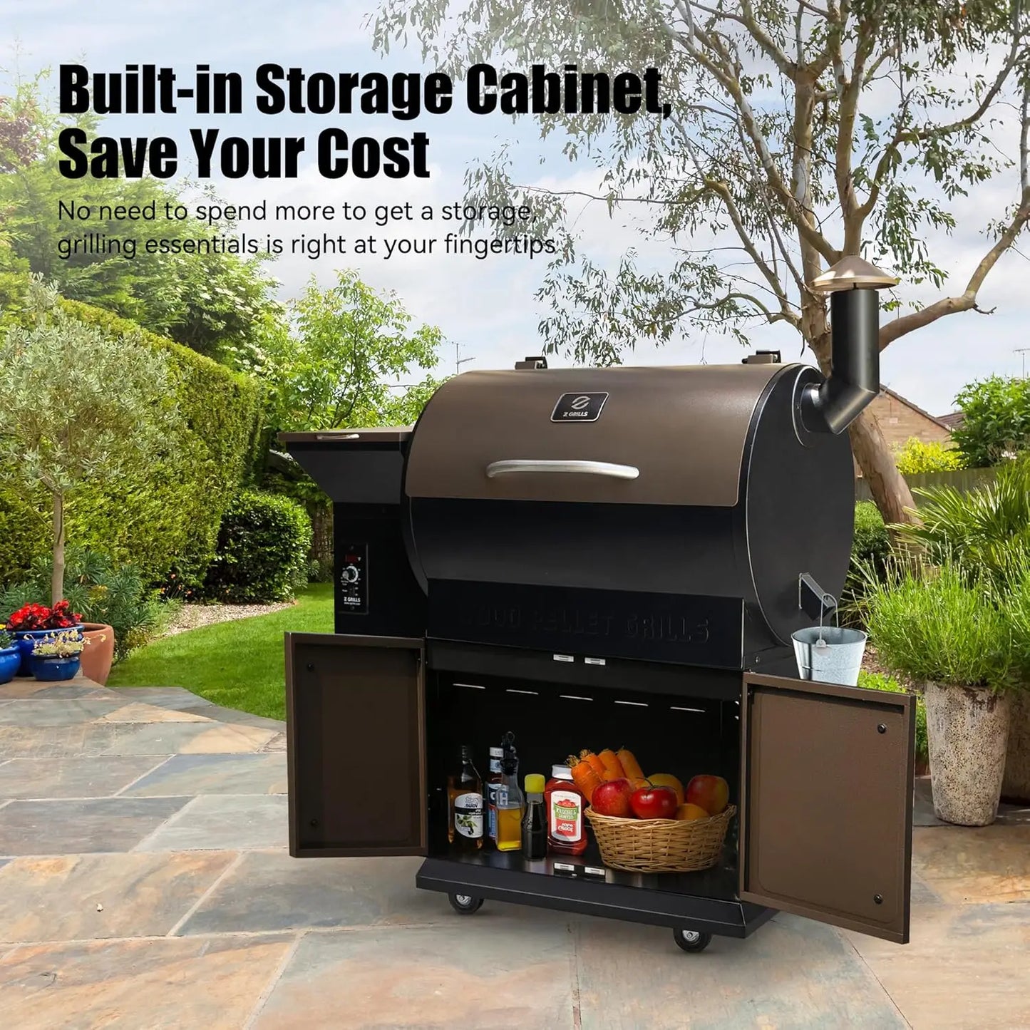 XMSJ Wood Pellet Grill Smoker With PID Control Rain Cover 700 Sq In Cooking Area