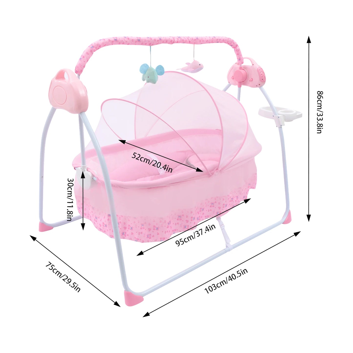 Baby Cradle Swing Remote Auto Swing Bed Cradle Portable Swing Stand Seat For 0 To 18 Months Baby Five Gears Adjustable Pink No Battery
