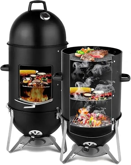 19 Inch Charcoal Smoker, 3-in-1 Vertical Bullet Smoker, Heavy Duty Meat Smokers Grill with Built-In Thermometer, Air Vent, And 2