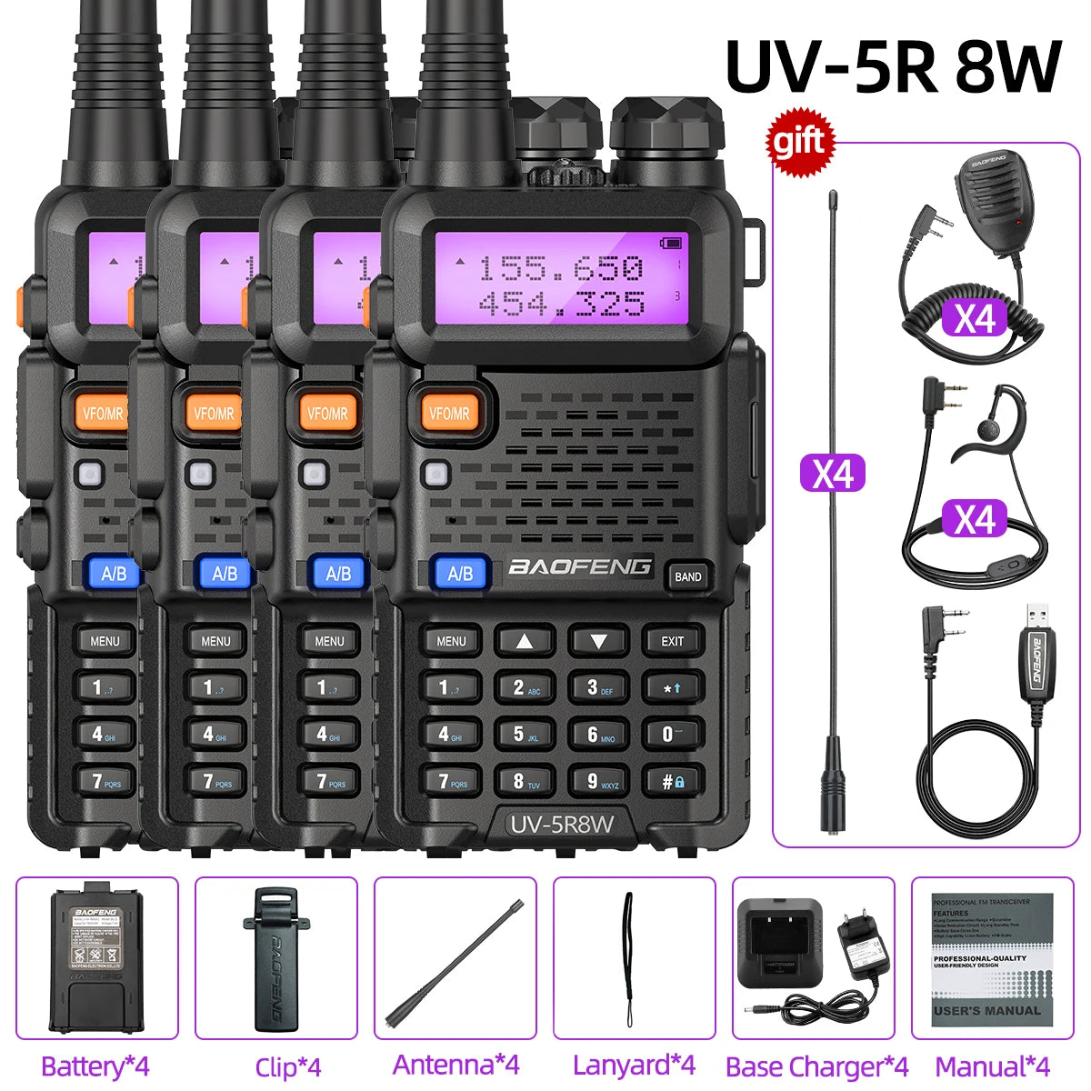 Baofeng UV-5R 8W Dual Band Walkie Talkie 1800mAh Battery