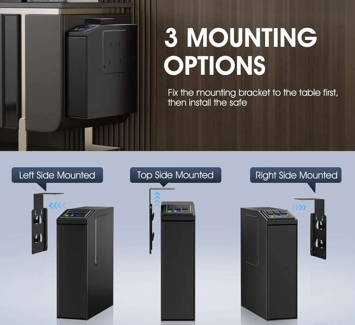 Biometric Gun Safe with Slider Design for Handgun 4 Ways to Unlock Fingerprint Key Access and PIN Code Mounted Nightstand Pistol Safe