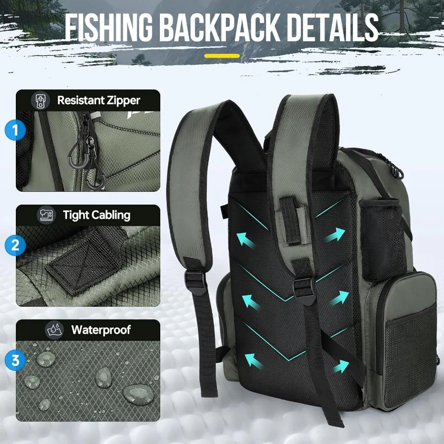Plusinno Fishing Backpack with Rod Holders and Cooler 45L Large Water Resistant Fishing Tackle Bag