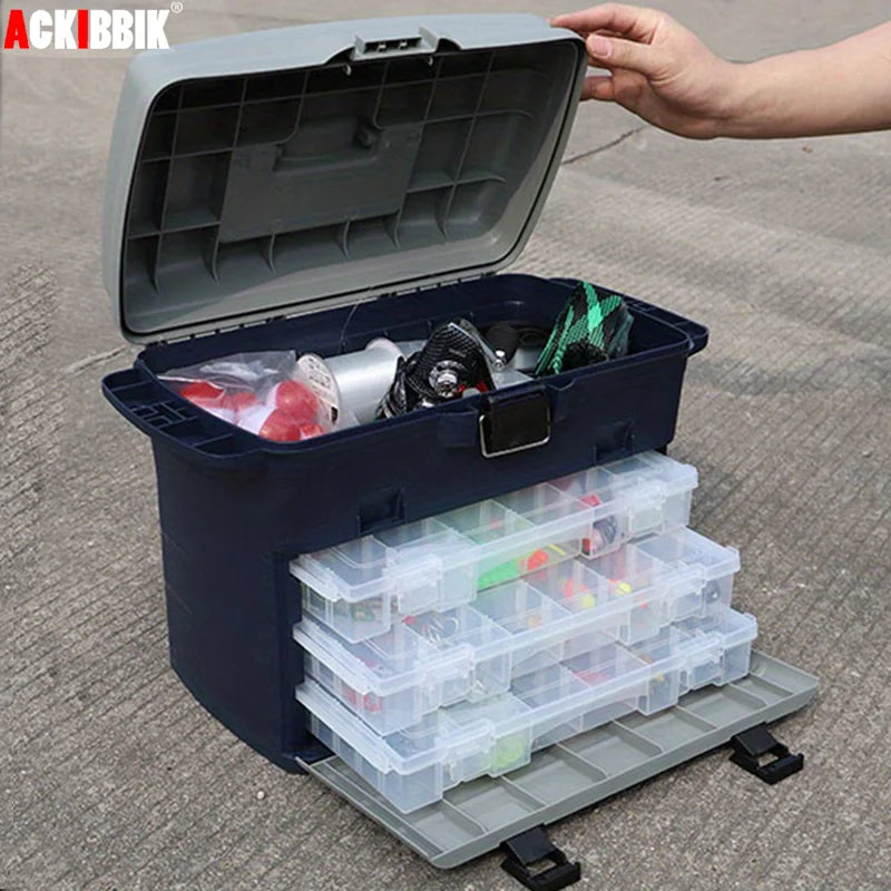 Ackibbik Large Fishing Tackle Box Organizer with Three Drawers for Storage and Organization