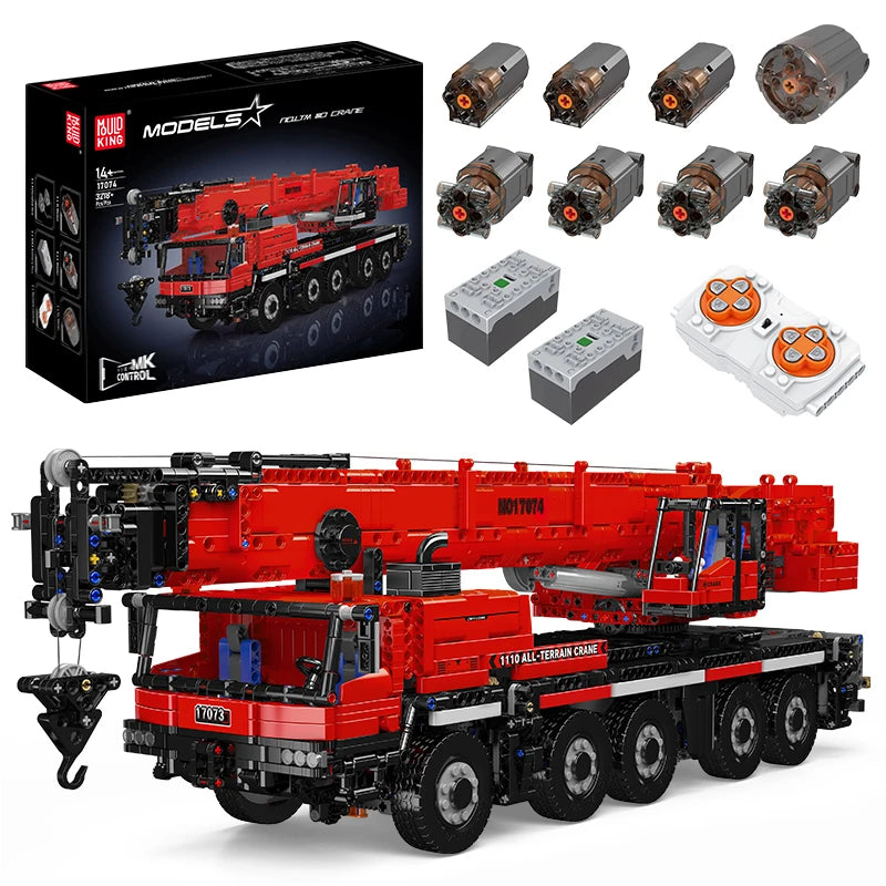 Mould King 17073 17074 RC LTM 1110 Crane Building Block Engineering Truck Set for Kids Christmas Gift