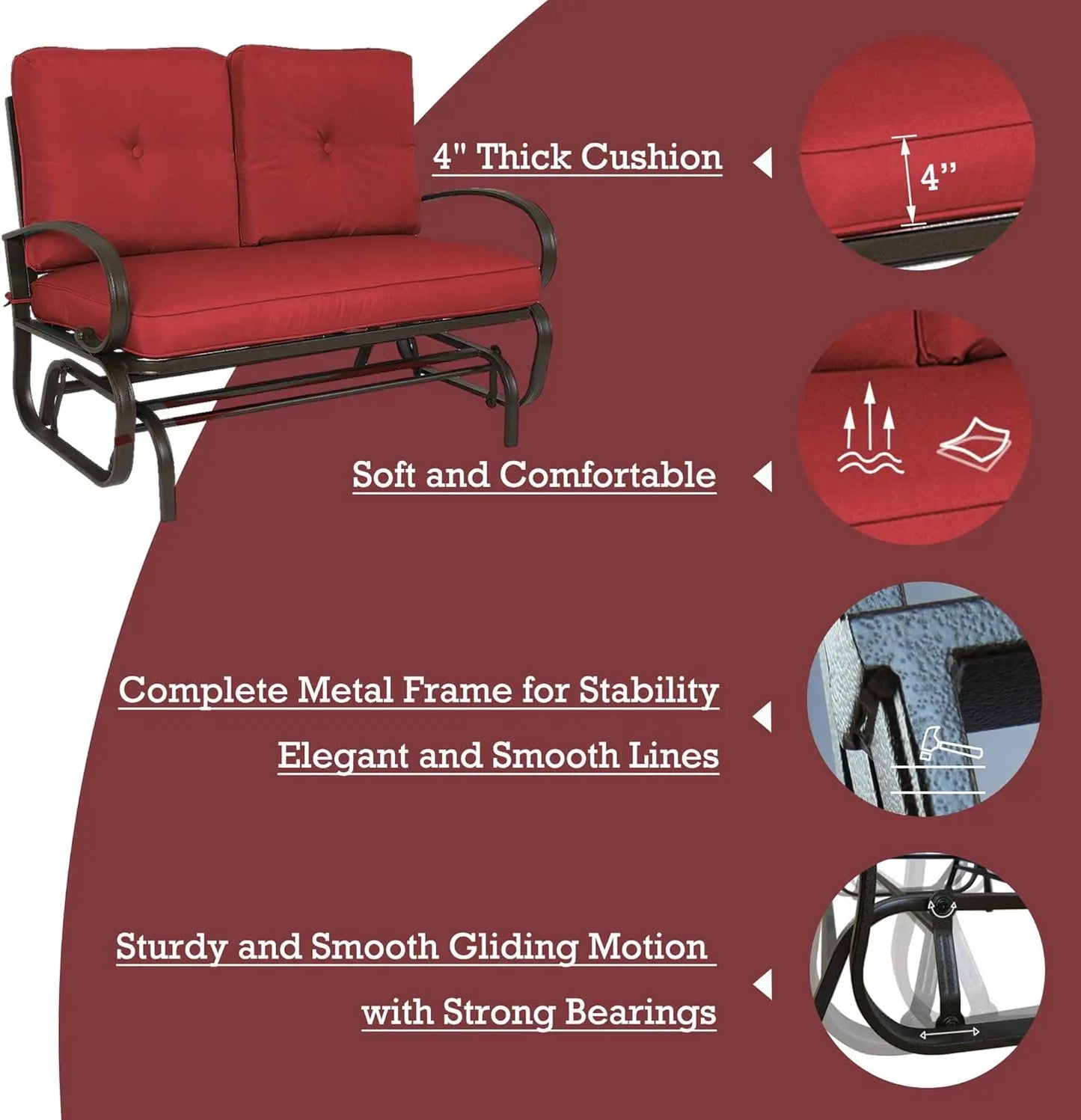 Cozy Patio Glider Bench Outdoor Loveseat Cushioned Seats