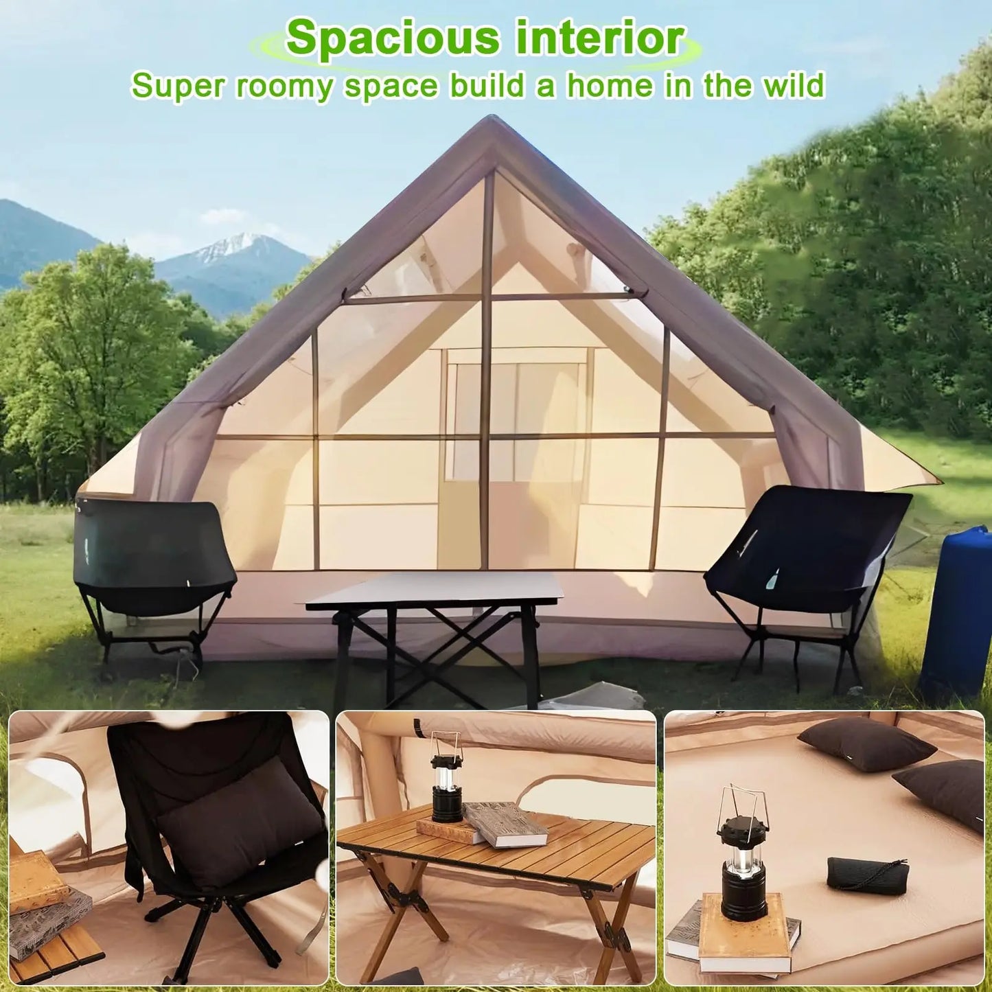 Large Inflatable Tent 67.8 Square Feet Inflatable Camping Tent for 4 to 6 People Four Season Glamping Tent Waterproof