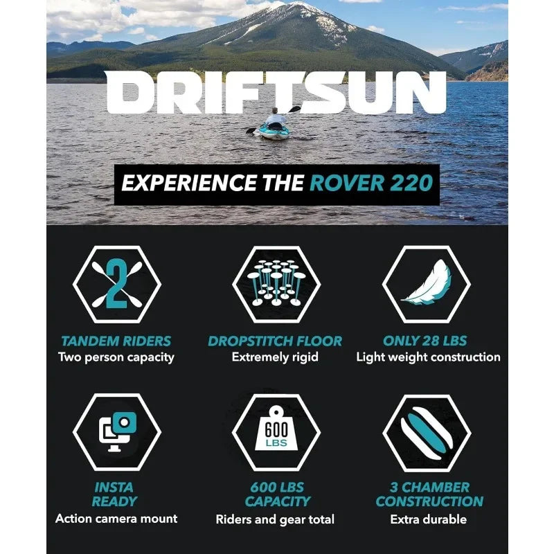 Driftsun Rover 120 Inflatable Kayak Single Rider High Pressure Floor Padded Seats White Water Kayak