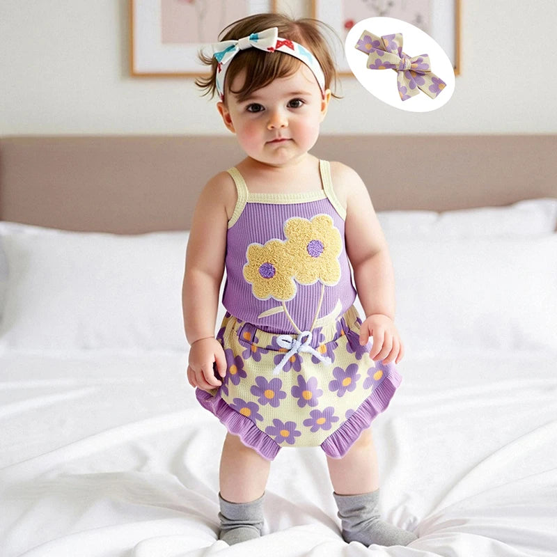 Baby Girl Floral Embroidered Sleeveless Ruffle Set