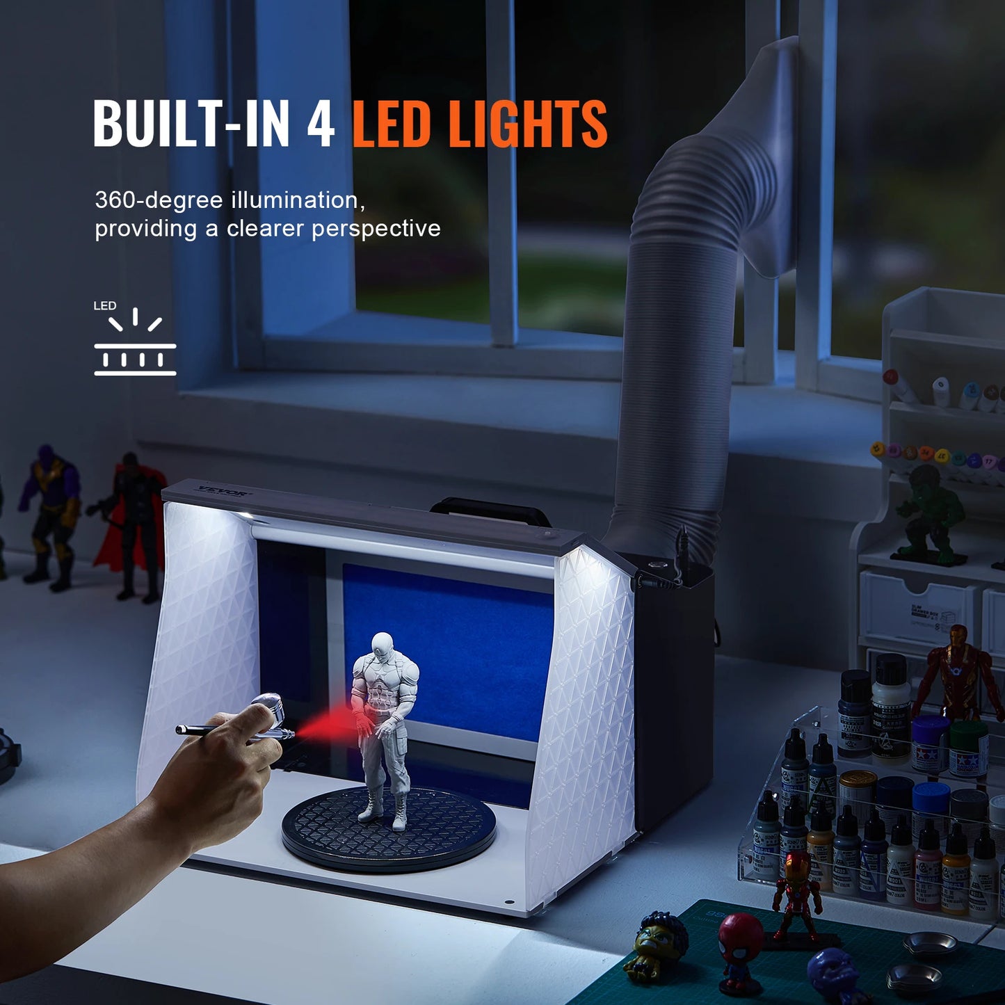 SucceBuy Portable Airbrush Spray Booth Kit With LEDs And Dual Exhaust Fans