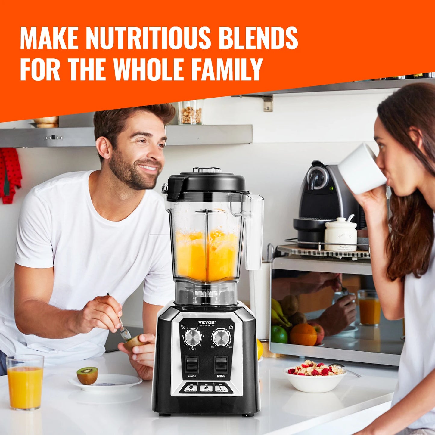 SucceBuy 2L Professional Countertop Blender With Stainless Steel Blades For Smoothies And Fruit At Home Kitchen Bar