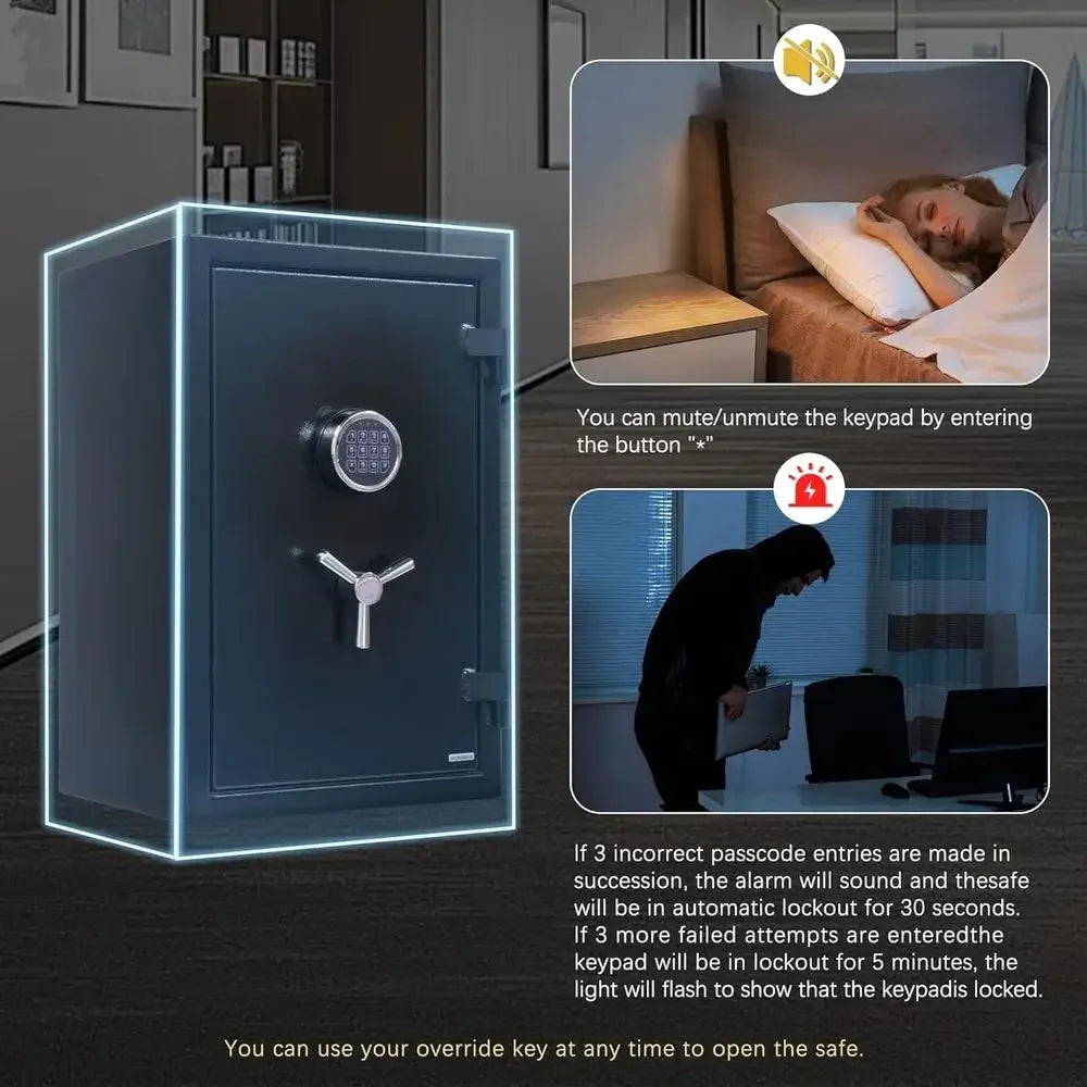 1400°F Fire-Resistant Pistol Safe with Digital Lock, Anti-Theft Alarm, and Storage for Guns, Cash, Documents