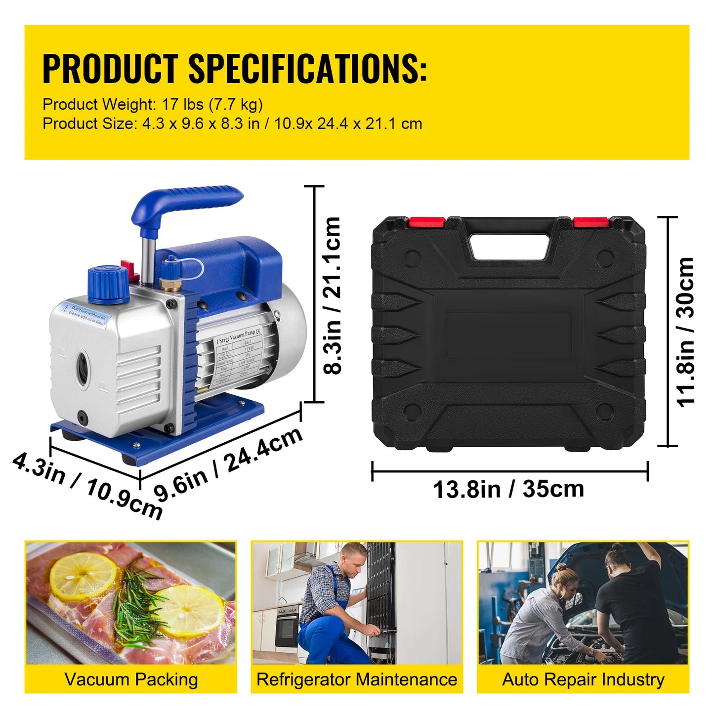 SucceBuy 3CFM 1 4HP Single Stage Vacuum Pump For HVAC R134a R12 R22 R410a Kit