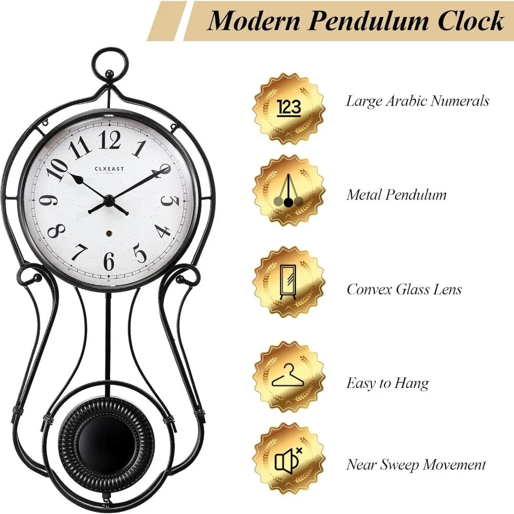 20 Inch Black Metal Pendulum Wall Clock Large Schoolhouse Regulator Circular Wall Clock