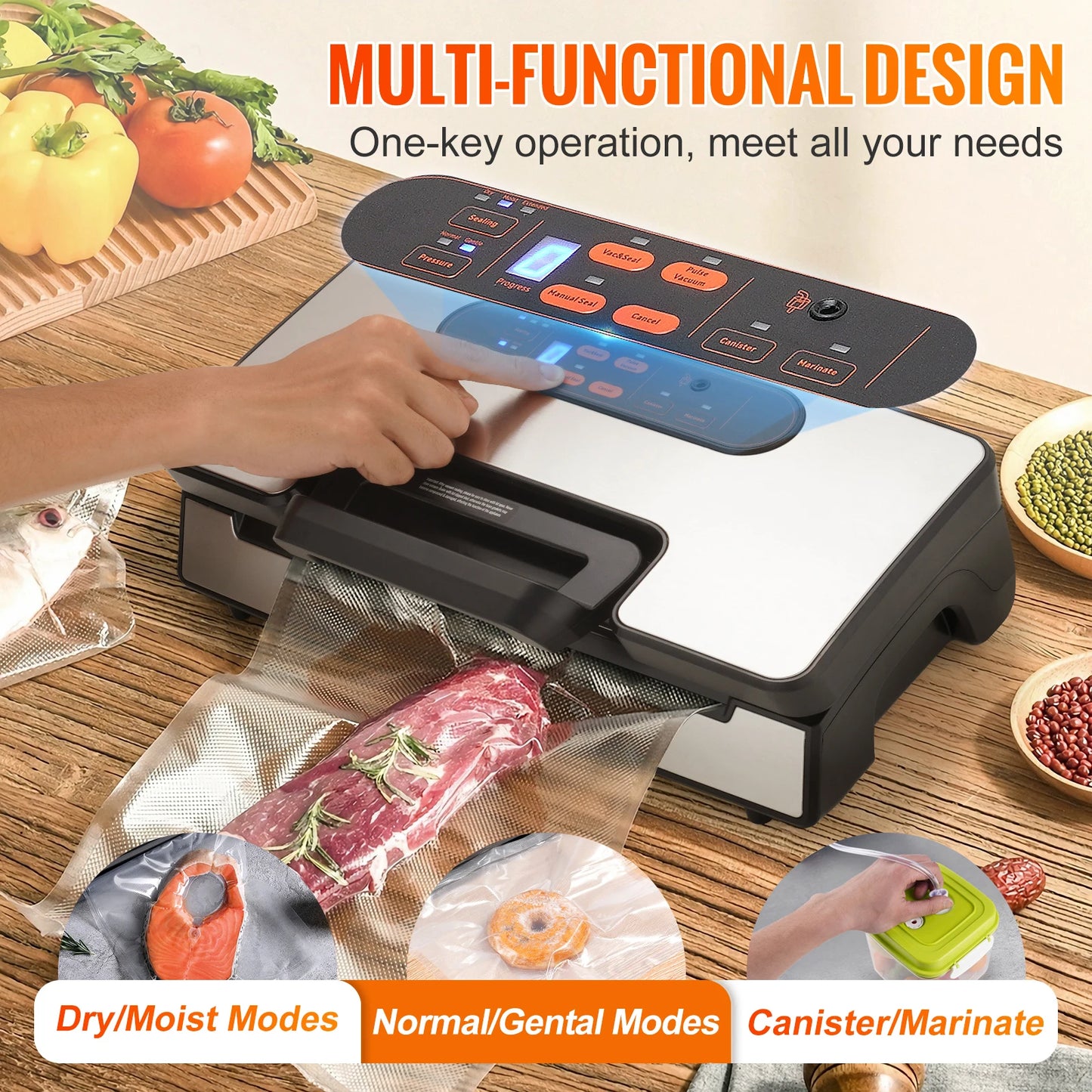 SucceBuy 90Kpa 130W Vacuum Sealer For Food Packaging With Free 10 Vacuum Bags For Household Kitchen