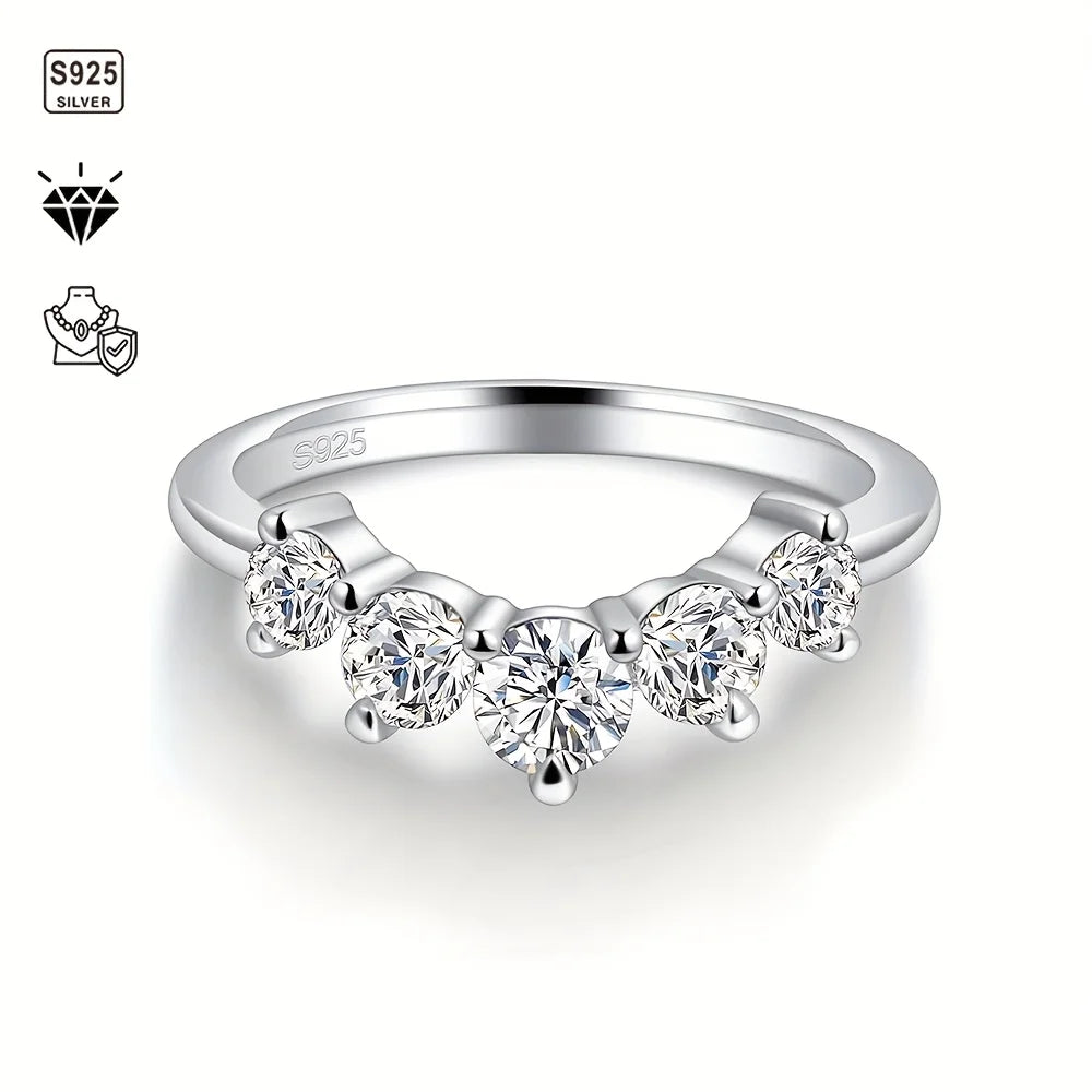 1pc S925 Silver 1.7ct Moissanite 5-Star Unisex Eternity Ring Moissanite Gemstone Jewelry Gifts for Mother Gifts for Him