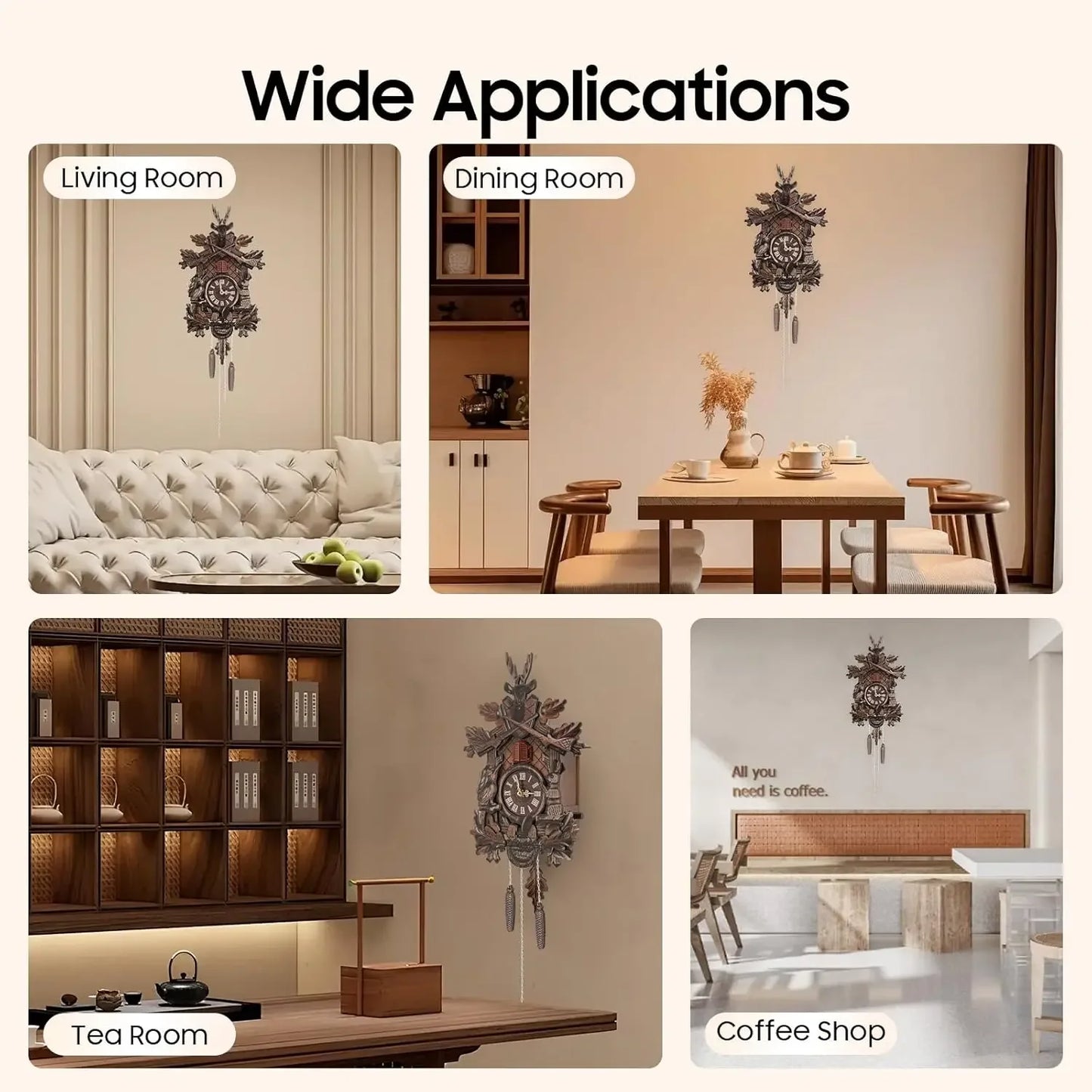 Northern Europe Retro Cuckoo Wall Clock Adjustable Volume Gift Practical Home Decor