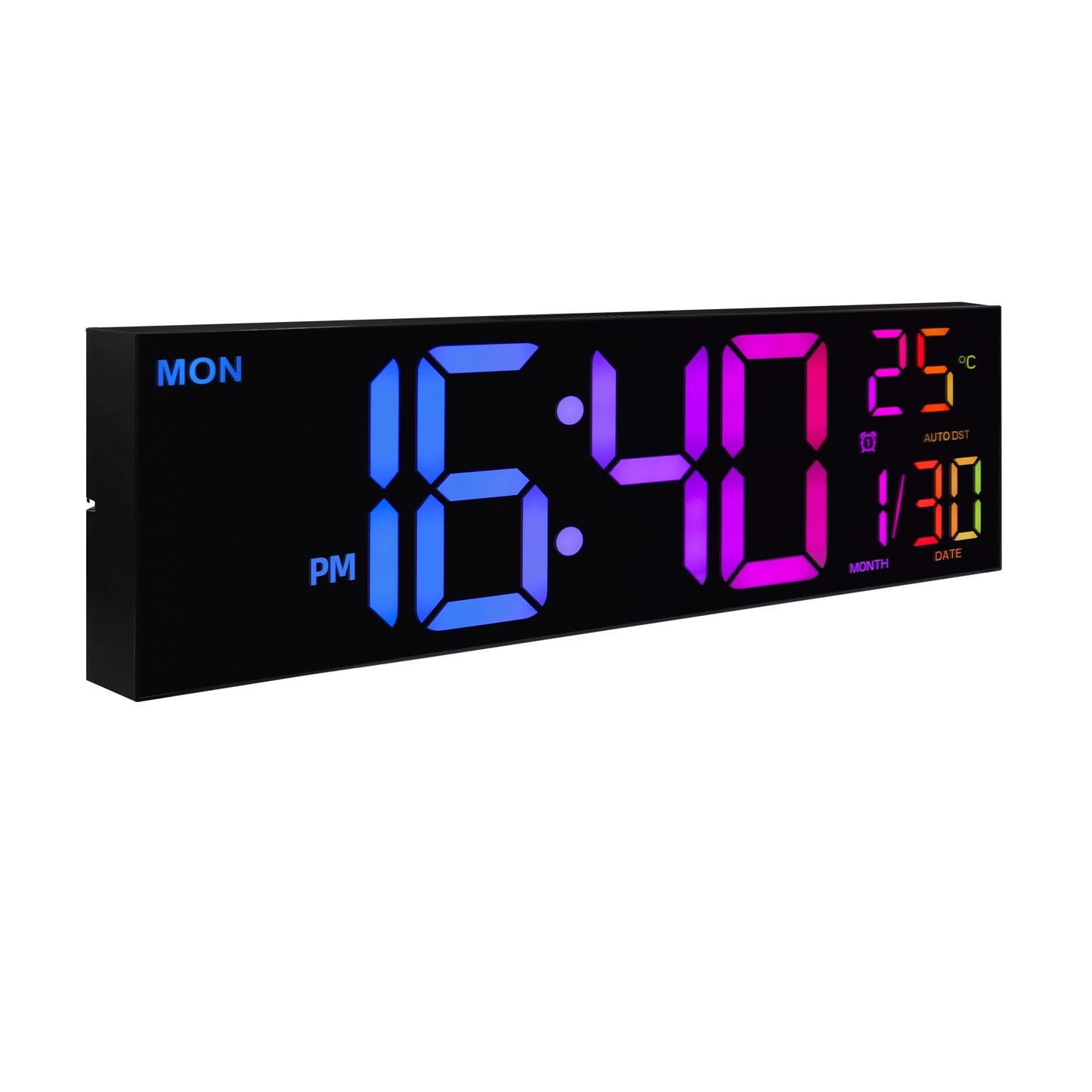 16 Inch Large Digital Wall Clock Big LED Display with Remote 8 RGB Colors Alarm DST Temperature for Living Room Office