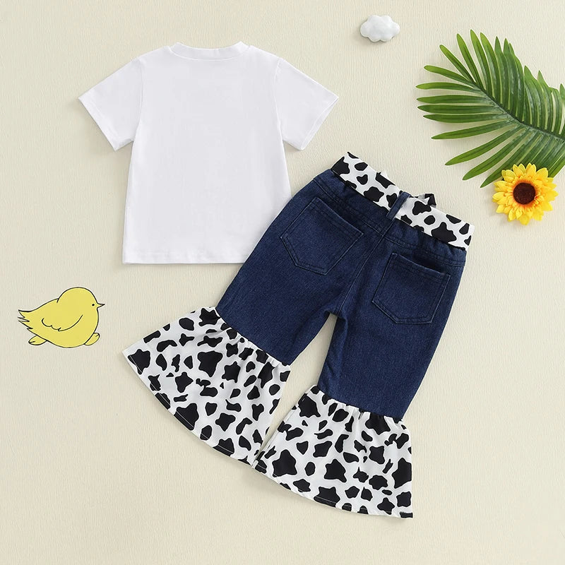 Baby Girl Farm Piglet Embroidery Denim Set With Headband