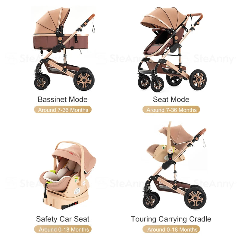 3 In 1 Baby Stroller Baby Travel System Baby Carriage With Isofix Base Foldable Newborn Pram Reversible Standard Stroller