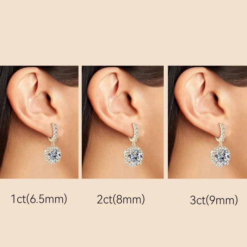 1 2 3 Carat Moissanite Diamond Drop Earrings 925 Sterling Silver Women