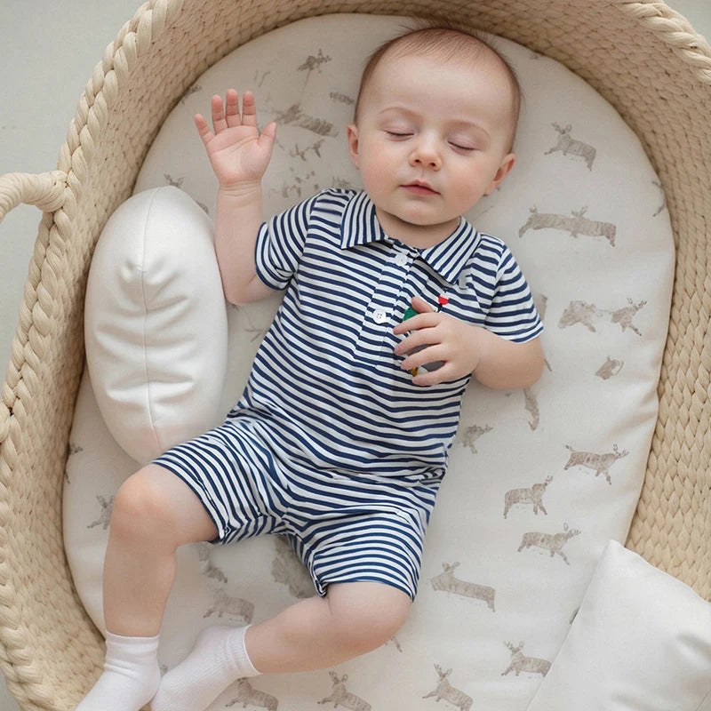 Infant Boys Animal Applique Romper Short Sleeve Summer