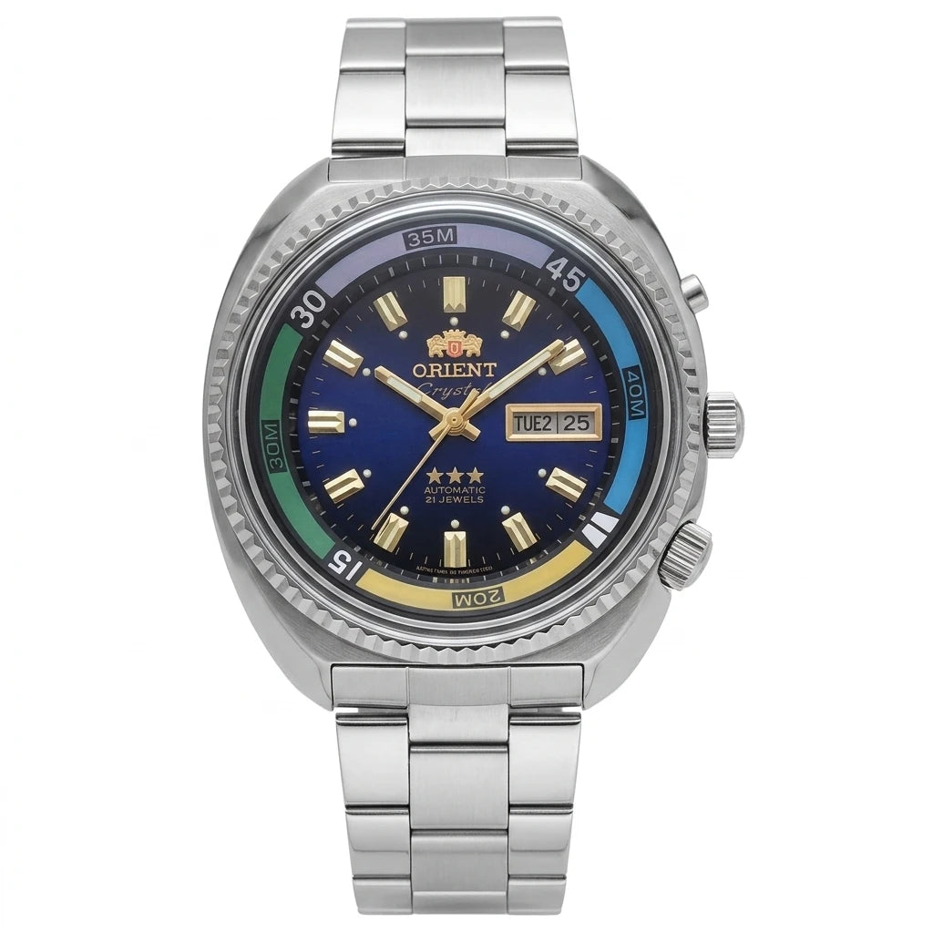 ORIENT Retro World Timer Automatic Watch 21 Jewels Day Date Luminous Stainless Steel Men Mechanical Wristwatch