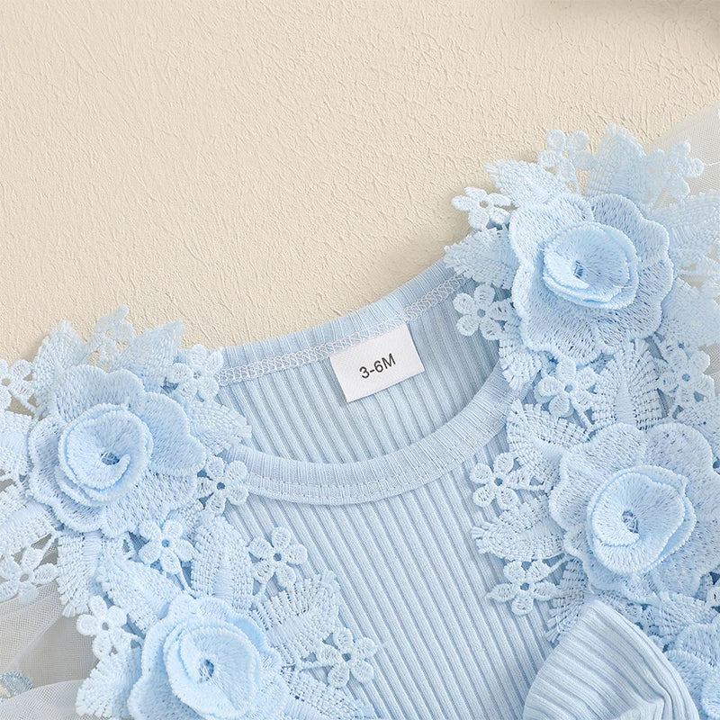 Infant Girls Floral Embroidered Romper With Headband