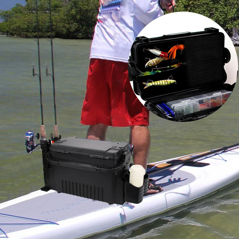 Ackibbik Large 11L Fishing Box Two Layer Tackle Storage with Two Rod Holders and Two Cup Holders
