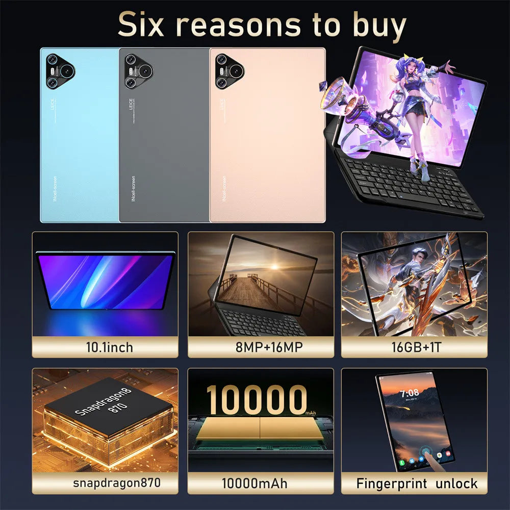 2025 16 Pro Tablet 10 Inch Android 4K Dual SIM GPS 10000mAh