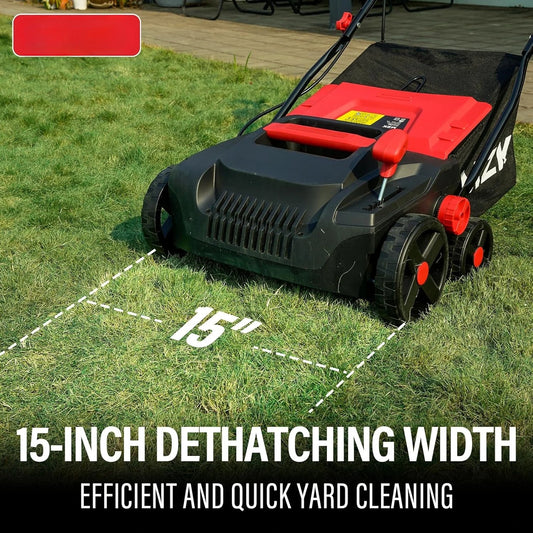 15 Inch 2 in 1 Electric Dethatcher and Scarifier with Removable 5 Position Height Adjustment Lawn Dethatcher