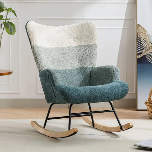 Nursery Rocking Chair Teddy Upholstered Glider Rocker High Backrest Comfy Accent Armchair